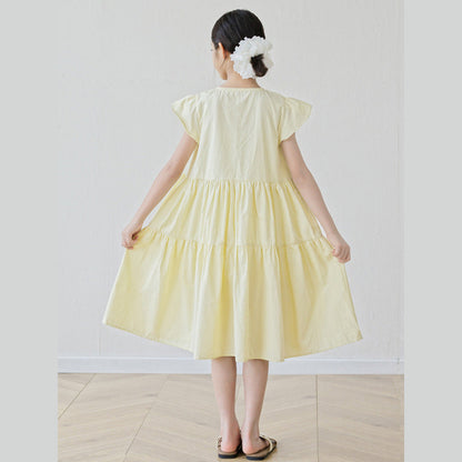 MyKids-USA® Short Sleeves Patchwork Design Plain Dress for Stylish Girls