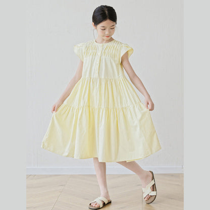 MyKids-USA® Short Sleeves Patchwork Design Plain Dress for Stylish Girls