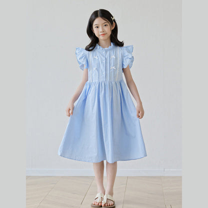 MyKids-USA® Fly Sleeves Butterfly-bow and Lace Pattern Dress for Stylish Girls