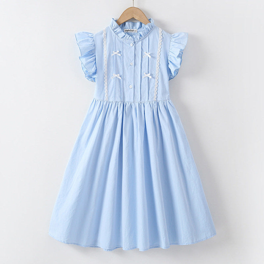 MyKids-USA® Fly Sleeves Butterfly-bow and Lace Pattern Dress for Stylish Girls