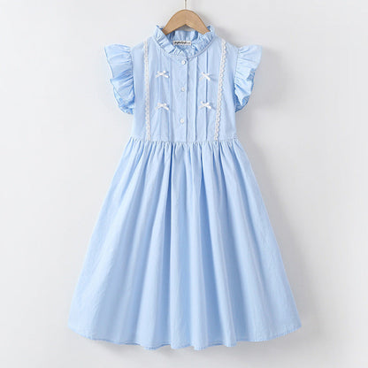 MyKids-USA® Fly Sleeves Butterfly-bow and Lace Pattern Dress for Stylish Girls