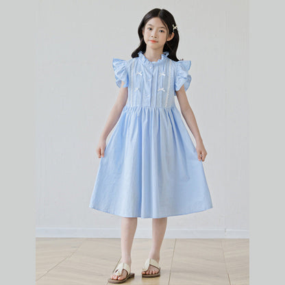 MyKids-USA® Fly Sleeves Butterfly-bow and Lace Pattern Dress for Stylish Girls