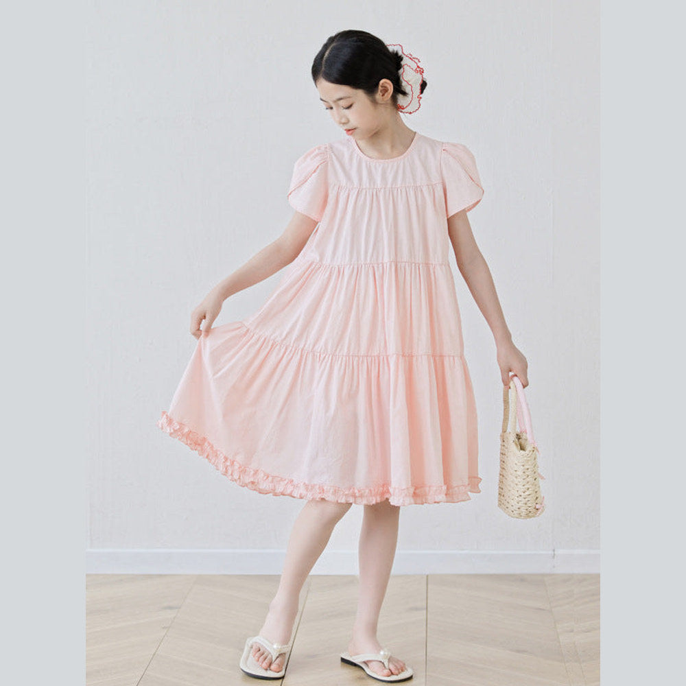 MyKids-USA® Short Sleeves Patchwork Design Plain Dress for Stylish Girls