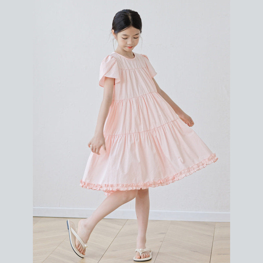 MyKids-USA® Short Sleeves Patchwork Design Plain Dress for Stylish Girls