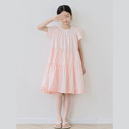 MyKids-USA® Short Sleeves Patchwork Design Plain Dress for Stylish Girls