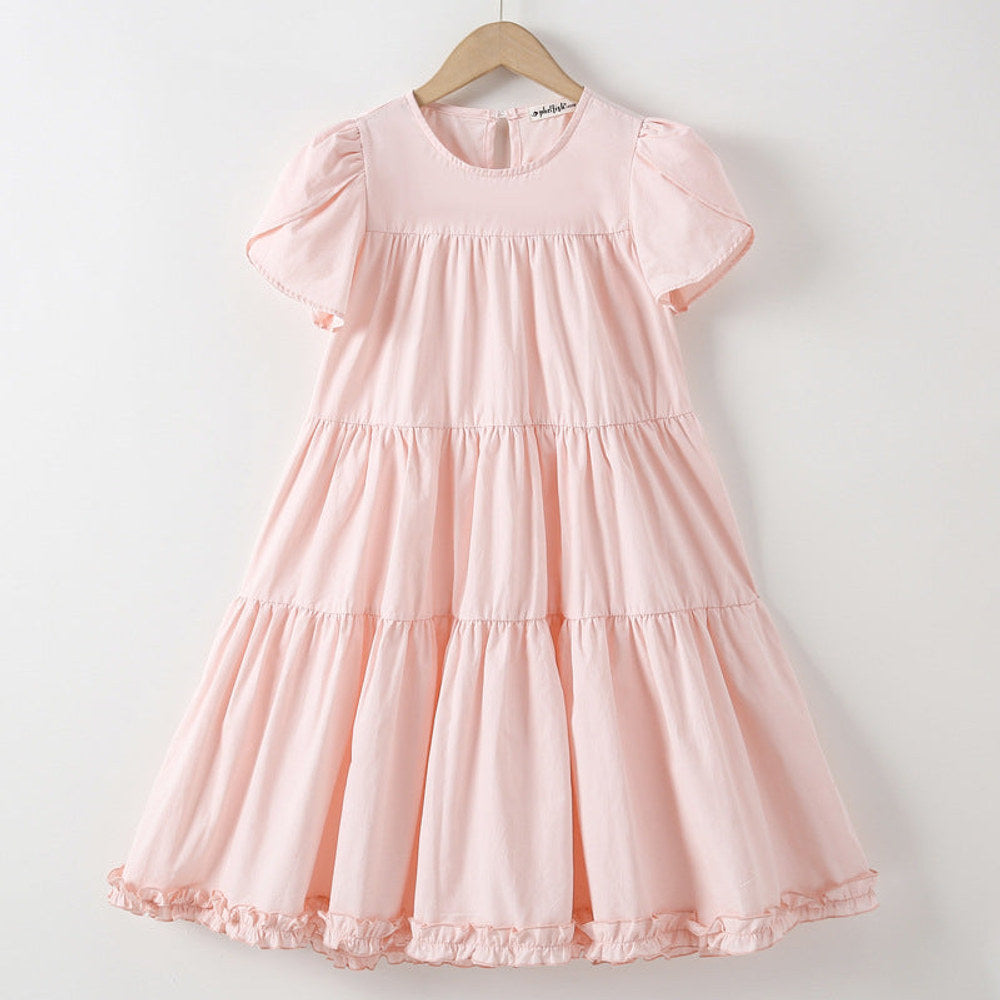 MyKids-USA® Short Sleeves Patchwork Design Plain Dress for Stylish Girls