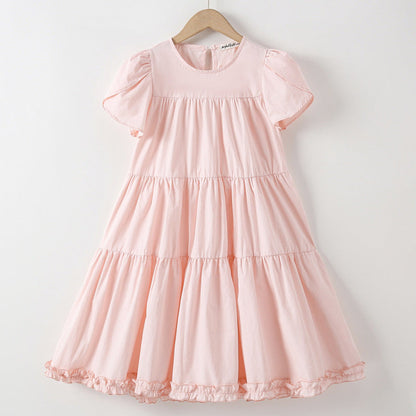 MyKids-USA® Short Sleeves Patchwork Design Plain Dress for Stylish Girls