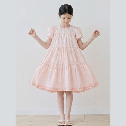 MyKids-USA® Short Sleeves Patchwork Design Plain Dress for Stylish Girls