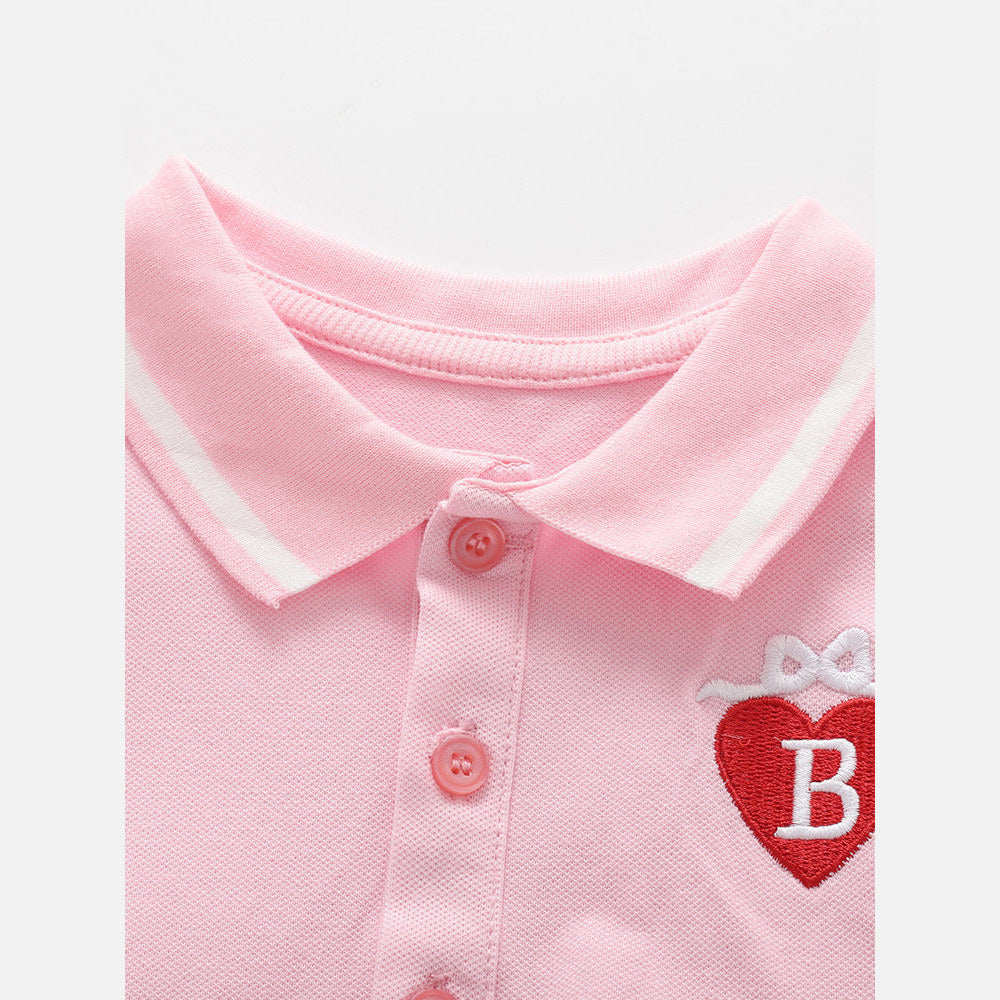 MyKids-USA® Baby Kids Girls Short Sleeves Heart Pattern Polo Dress