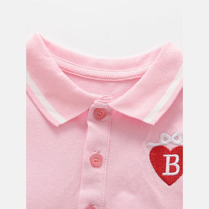 MyKids-USA® Baby Kids Girls Short Sleeves Heart Pattern Polo Dress