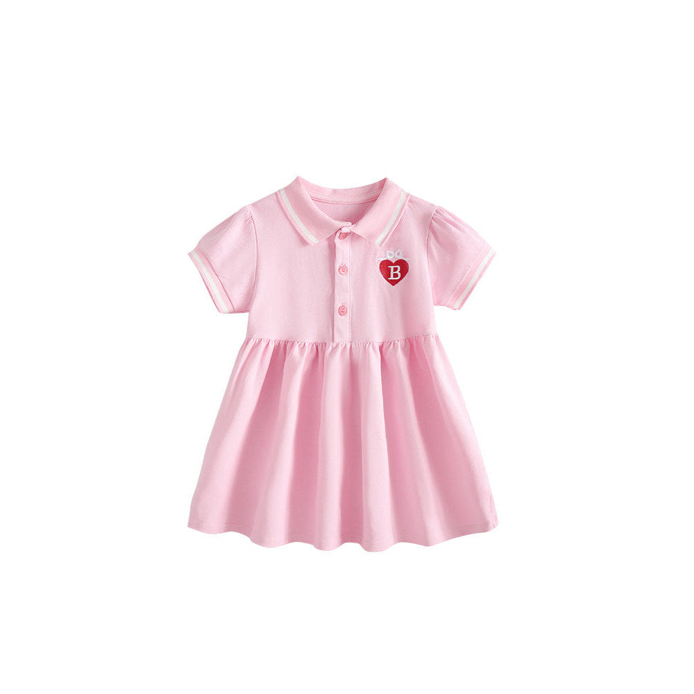 MyKids-USA® Baby Kids Girls Short Sleeves Heart Pattern Polo Dress