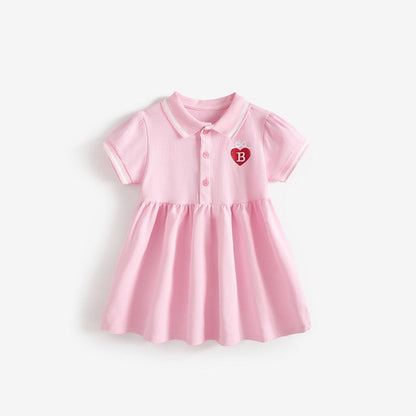 MyKids-USA® Baby Kids Girls Short Sleeves Heart Pattern Polo Dress