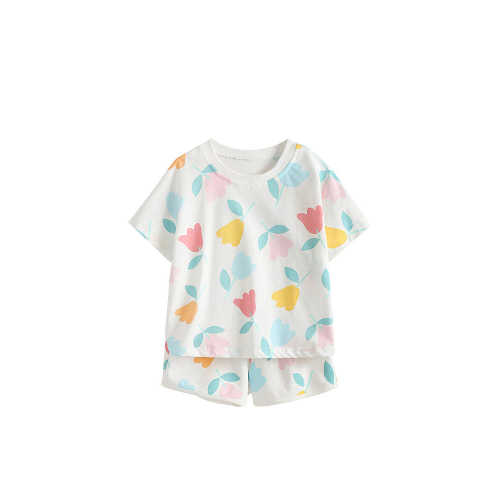 MyKids-USA® Baby Kids Girls Short Sleeves Flowers Pattern Top and Shorts Clothing Set