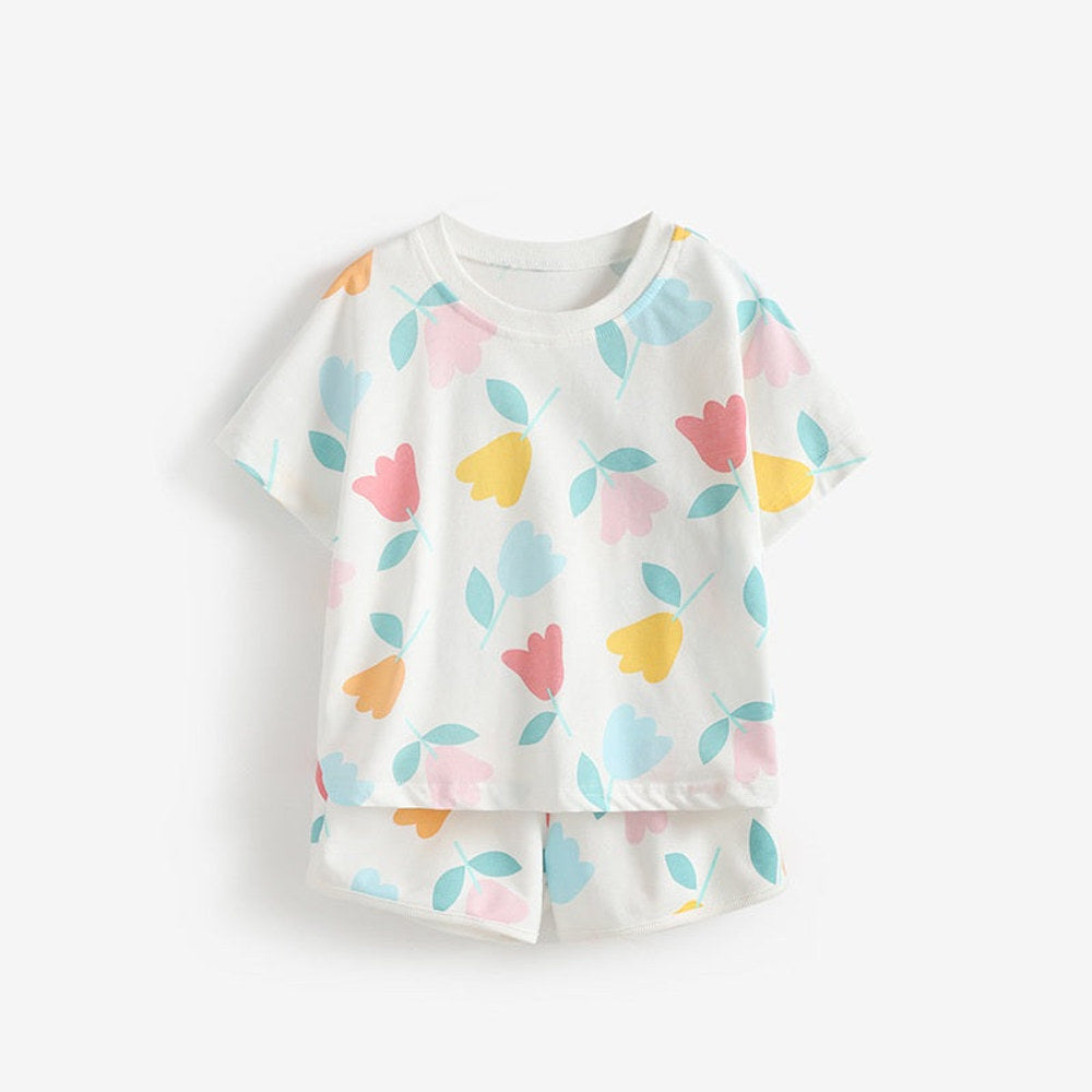 MyKids-USA® Baby Kids Girls Short Sleeves Flowers Pattern Top and Shorts Clothing Set