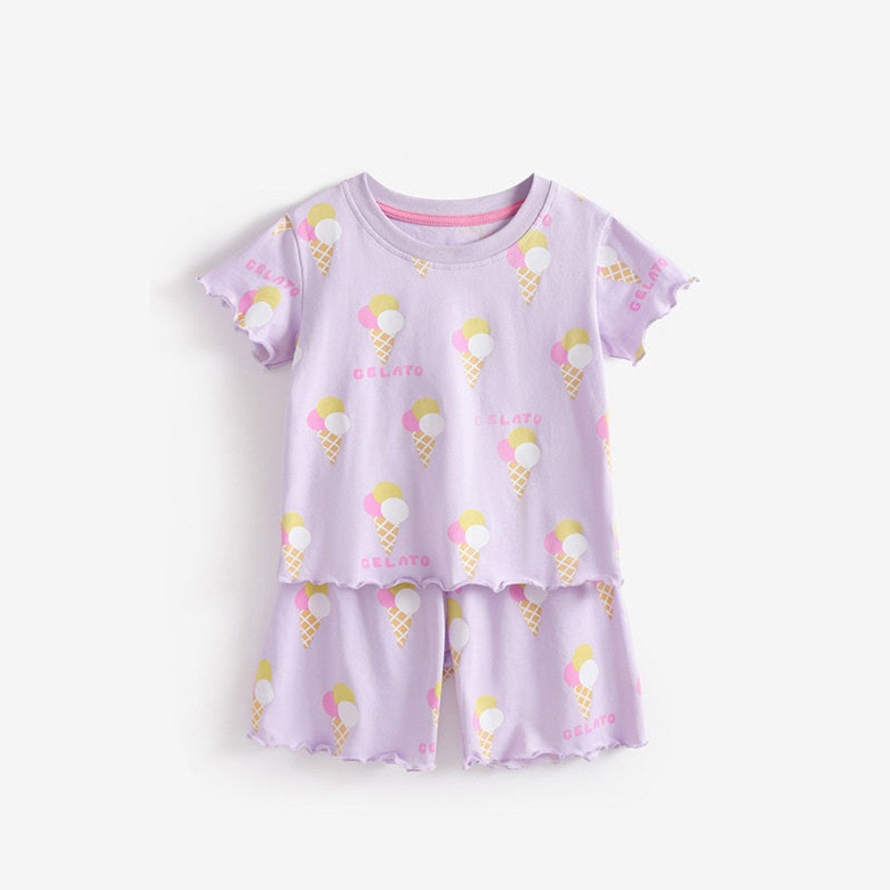 MyKids-USA® Baby Kids Girls Short Sleeves Ice-Cream Pattern Top and Shorts Clothing Set