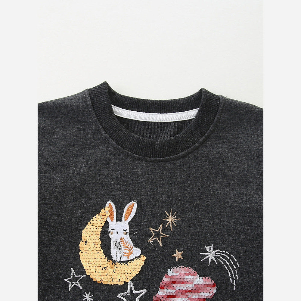 MyKids-USA® Sequins Cartoon Pattern Long Sleeves Pullover for Stylish Girls