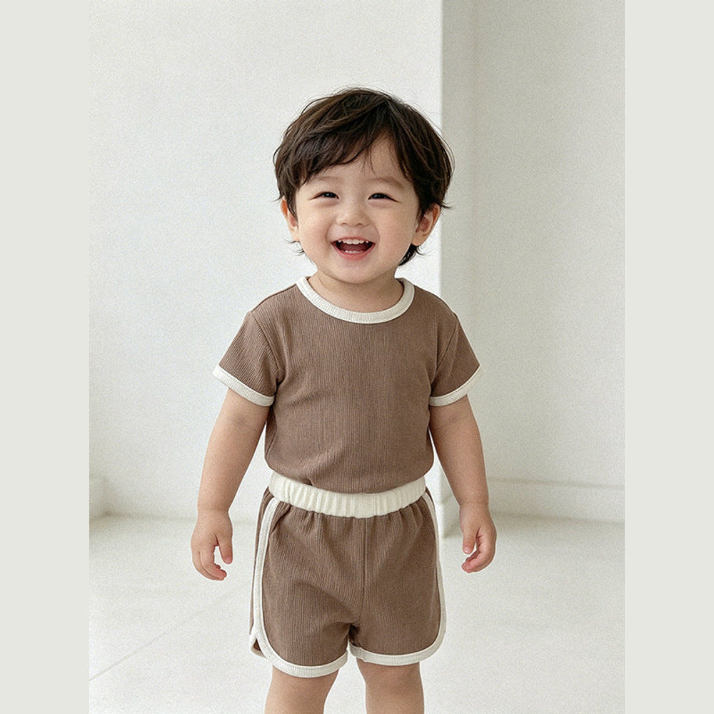 MyKids-USA® Baby Kids Short Sleeves Waffle Grid T-shirt and Shorts Clothing Set