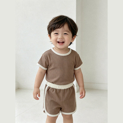 MyKids-USA® Baby Kids Short Sleeves Waffle Grid T-shirt and Shorts Clothing Set