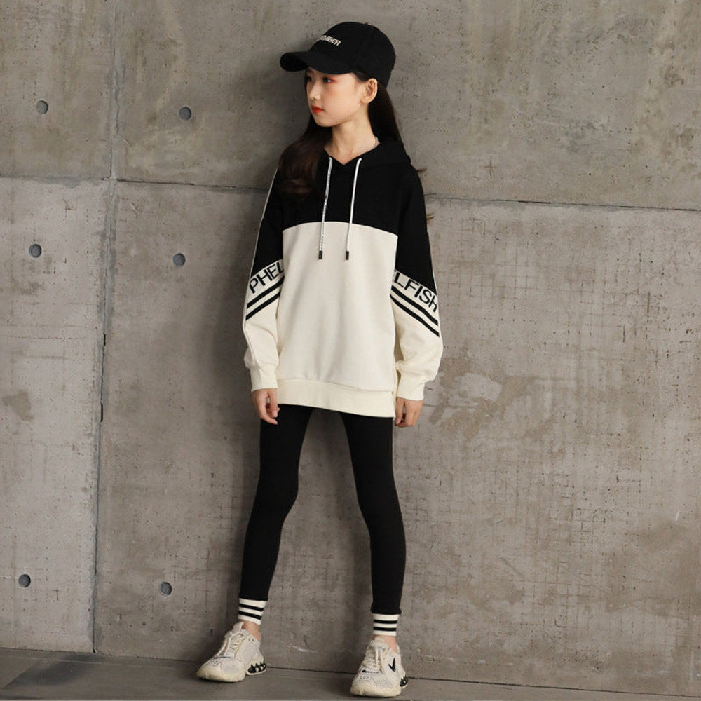 MyKids-USA® Kids Girls Long Sleeves Color Patchwork Hoodie and Black Pants Sets