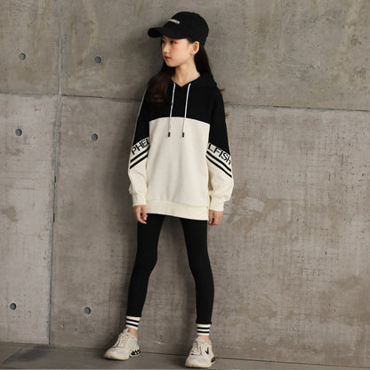 MyKids-USA® Kids Girls Long Sleeves Color Patchwork Hoodie and Black Pants Sets