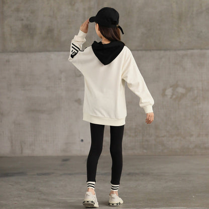 MyKids-USA® Kids Girls Long Sleeves Color Patchwork Hoodie and Black Pants Sets