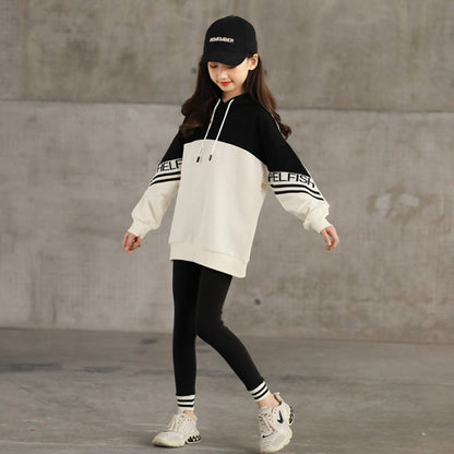 MyKids-USA® Kids Girls Long Sleeves Color Patchwork Hoodie and Black Pants Sets
