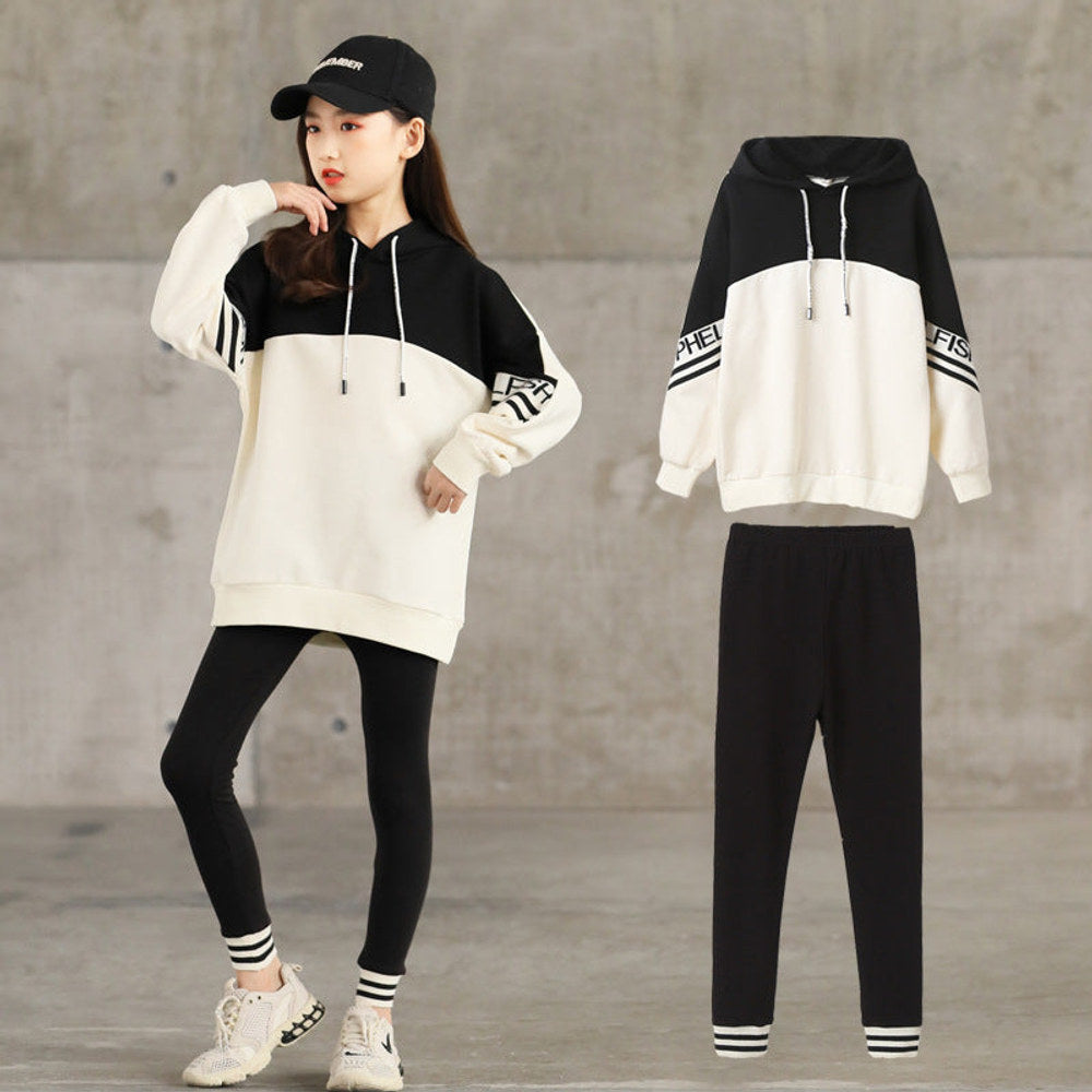MyKids-USA® Kids Girls Long Sleeves Color Patchwork Hoodie and Black Pants Sets