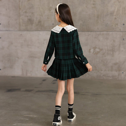 MyKids-USA® Kids Girls Long Sleeves Color Patchwork Plaid Top and Skirt Sets