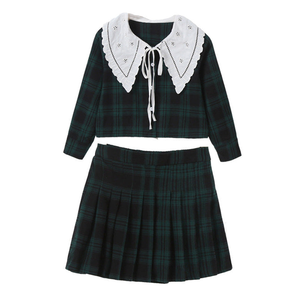 MyKids-USA® Kids Girls Long Sleeves Color Patchwork Plaid Top and Skirt Sets