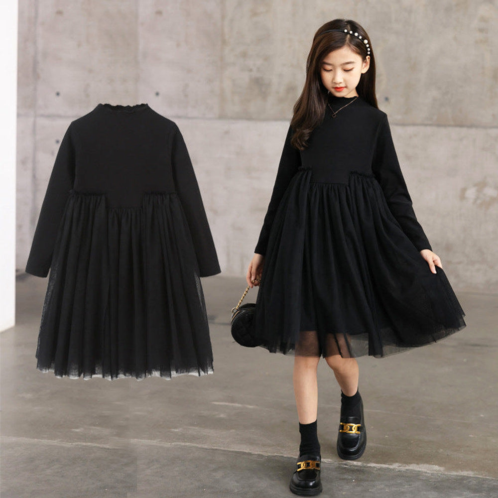 MyKids-USA® Long Sleeves Patchwork Design Plain Dress for Stylish Girls