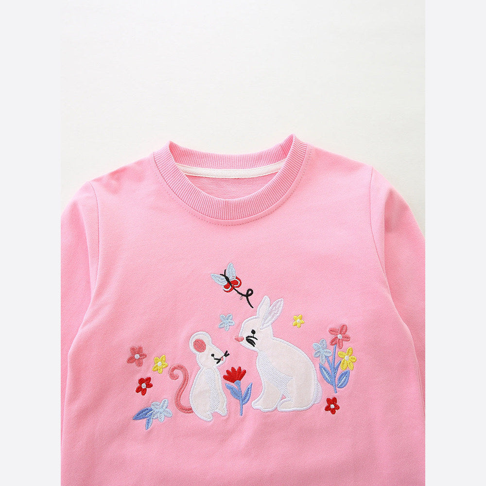 MyKids-USA® Rabbits Cartoon Pattern Long Sleeves Pullover for Stylish Girls