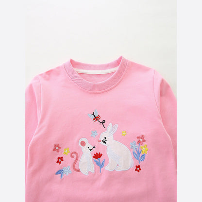 MyKids-USA® Rabbits Cartoon Pattern Long Sleeves Pullover for Stylish Girls