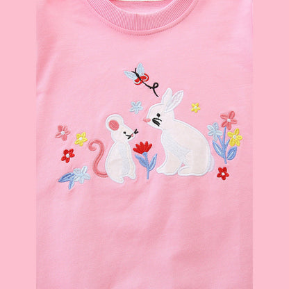 MyKids-USA® Rabbits Cartoon Pattern Long Sleeves Pullover for Stylish Girls