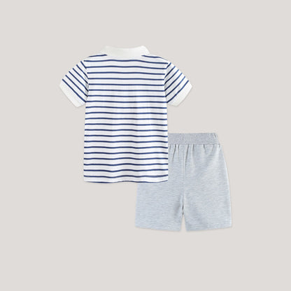 MyKids-USA® Baby Kids Boys Short Sleeves Striped Pattern Polo Shirt and Shorts Clothing Set