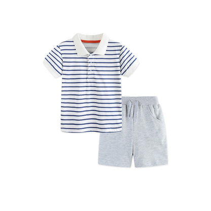 MyKids-USA® Baby Kids Boys Short Sleeves Striped Pattern Polo Shirt and Shorts Clothing Set