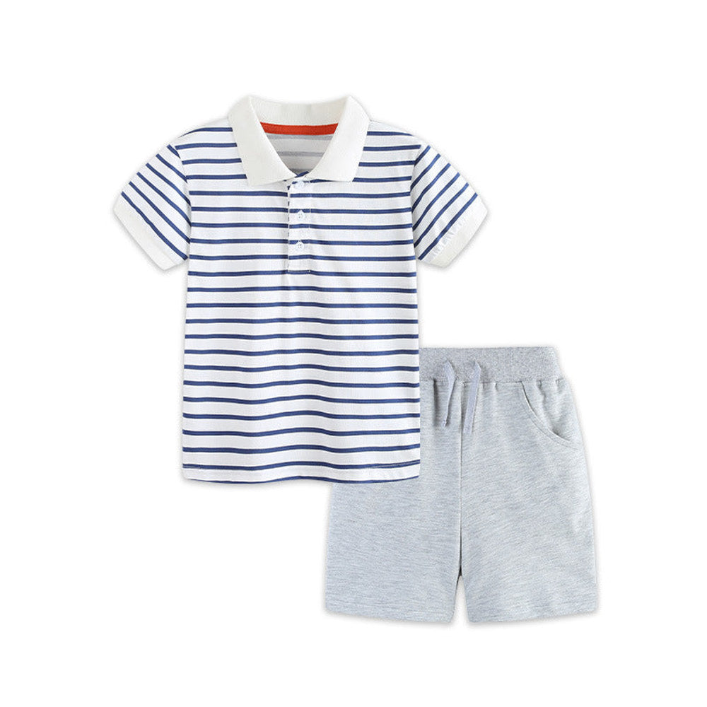 MyKids-USA® Baby Kids Boys Short Sleeves Striped Pattern Polo Shirt and Shorts Clothing Set