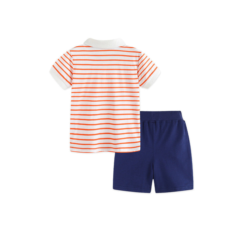MyKids-USA® Baby Kids Boys Short Sleeves Striped Pattern Polo Shirt and Plain Shorts Clothing Set