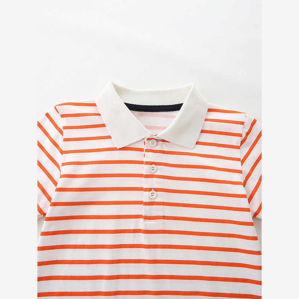 MyKids-USA® Baby Kids Boys Short Sleeves Striped Pattern Polo Shirt and Plain Shorts Clothing Set