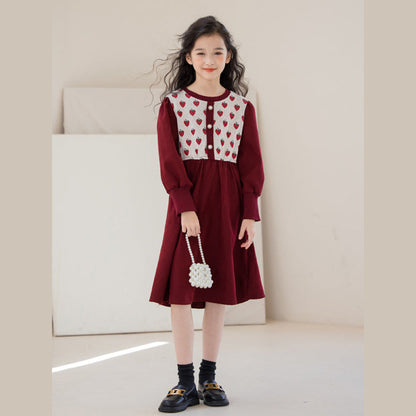 MyKids-USA® Long Sleeves Strawberry Pattern Knitted Dress for Stylish Girls