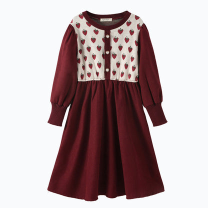 MyKids-USA® Long Sleeves Strawberry Pattern Knitted Dress for Stylish Girls