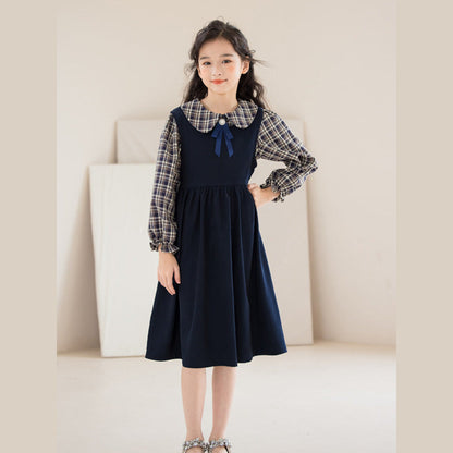 MyKids-USA® Kids Girls Long Sleeves Preppy Plaid Top and Sleeveless Dress Sets