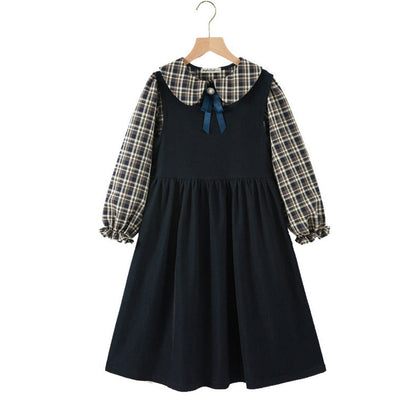 MyKids-USA® Kids Girls Long Sleeves Preppy Plaid Top and Sleeveless Dress Sets