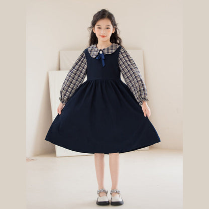 MyKids-USA® Kids Girls Long Sleeves Preppy Plaid Top and Sleeveless Dress Sets