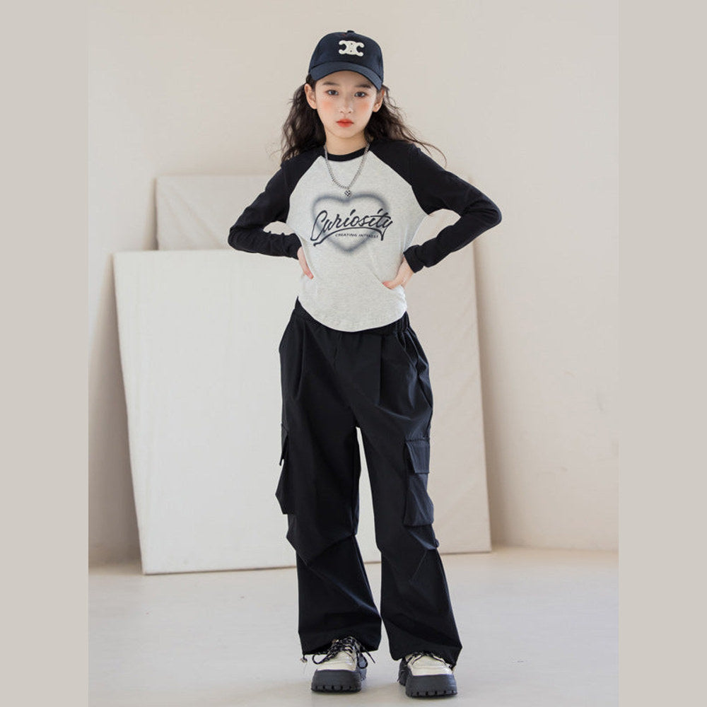 MyKids-USA® Kids Girls Long Sleeves Letters Pattern Top and Black Loose Pants Sets