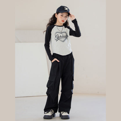 MyKids-USA® Kids Girls Long Sleeves Letters Pattern Top and Black Loose Pants Sets