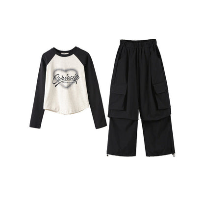 MyKids-USA® Kids Girls Long Sleeves Letters Pattern Top and Black Loose Pants Sets