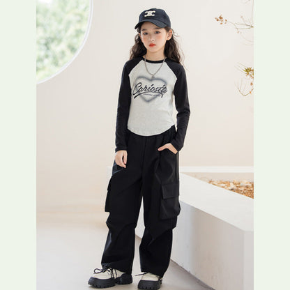 MyKids-USA® Kids Girls Long Sleeves Letters Pattern Top and Black Loose Pants Sets