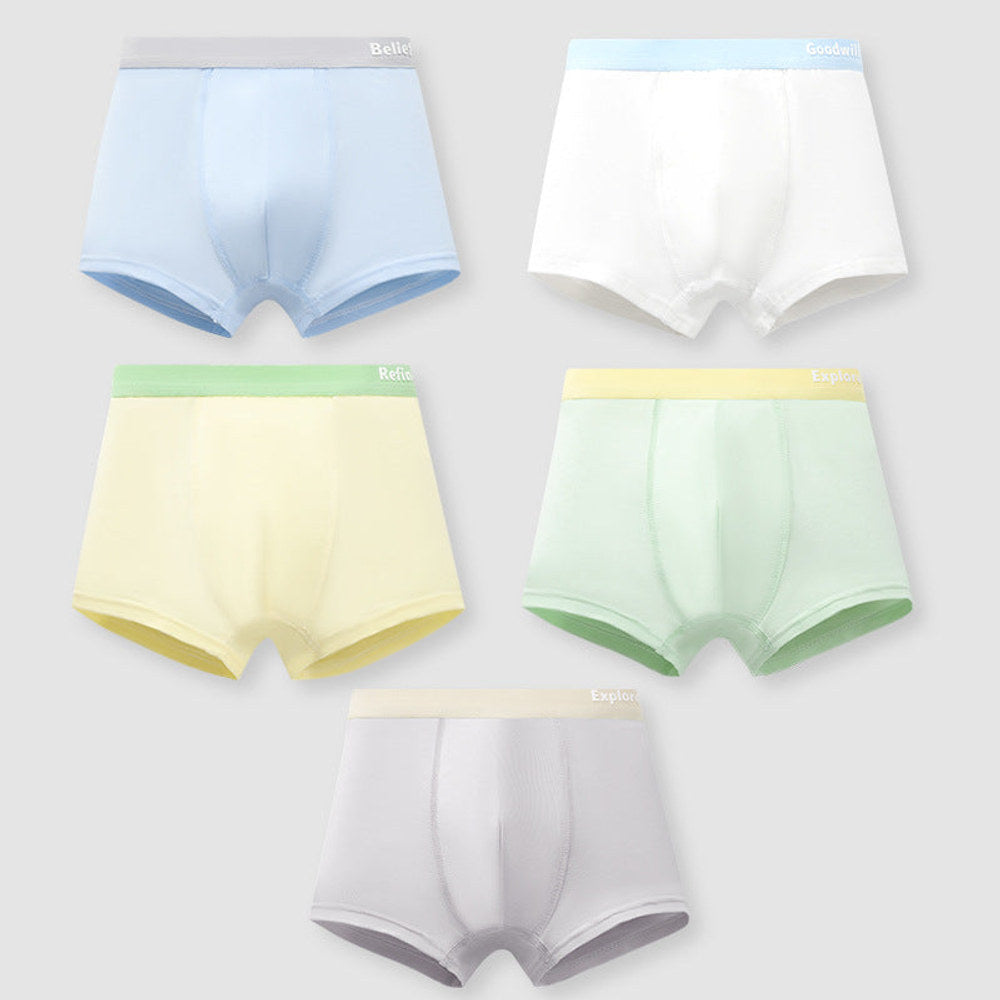 MyKids-USA® Boys’ Color Patchwork Letters Pattern Boxer Brief Breathable Underwear Set