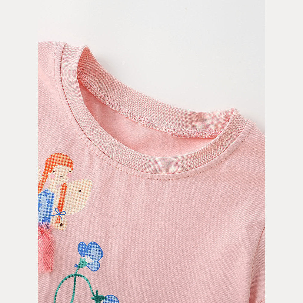 MyKids-USA® Baby Kids Girls Short Sleeves Flowers and Cartoon Pattern Dress