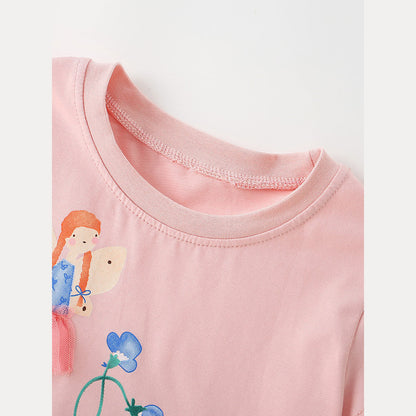 MyKids-USA® Baby Kids Girls Short Sleeves Flowers and Cartoon Pattern Dress